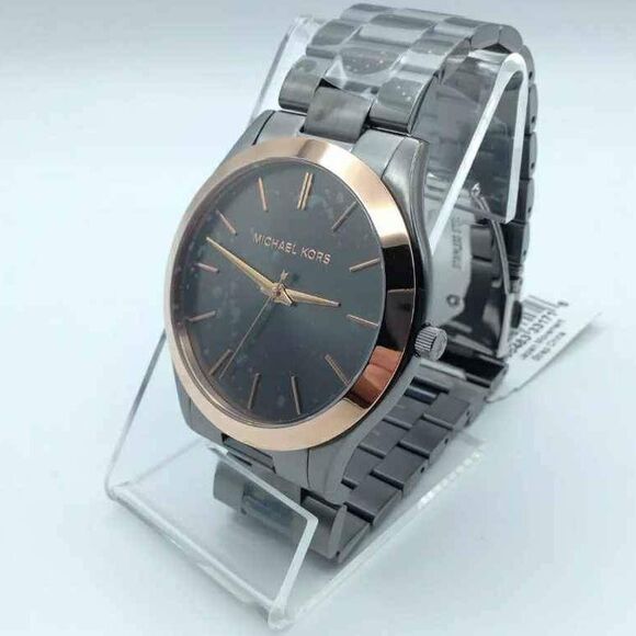 NEW Michael Kors MK Designer ATM Water Slim Runway Gunmetal Watch Box - Picture 3 of 6